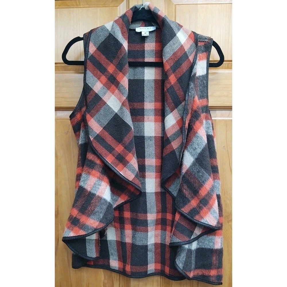 Fav Lux Fashion Women's Size M Side Pockets Vest High Low Hem Plaid